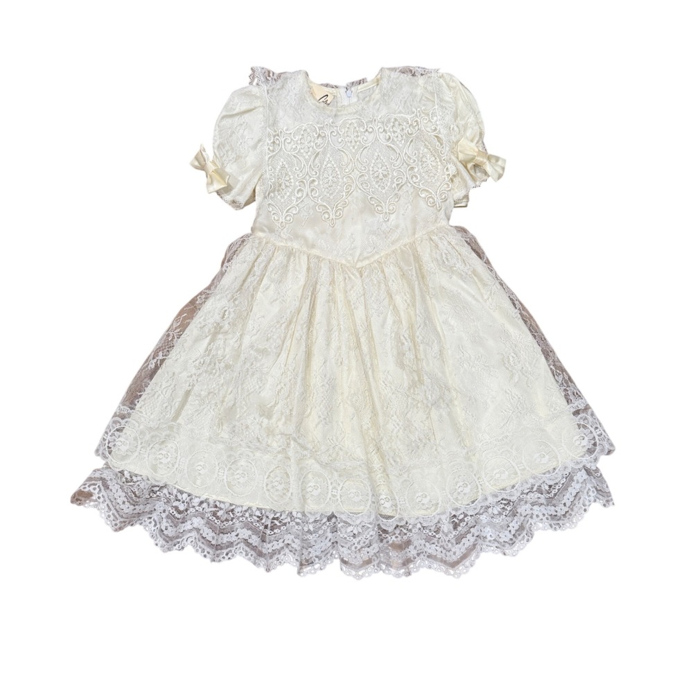 VTG Jessica McClintock Gunne Sax Ivory Lace Dress Bows Cottagecore Sz 5‎ Wedding